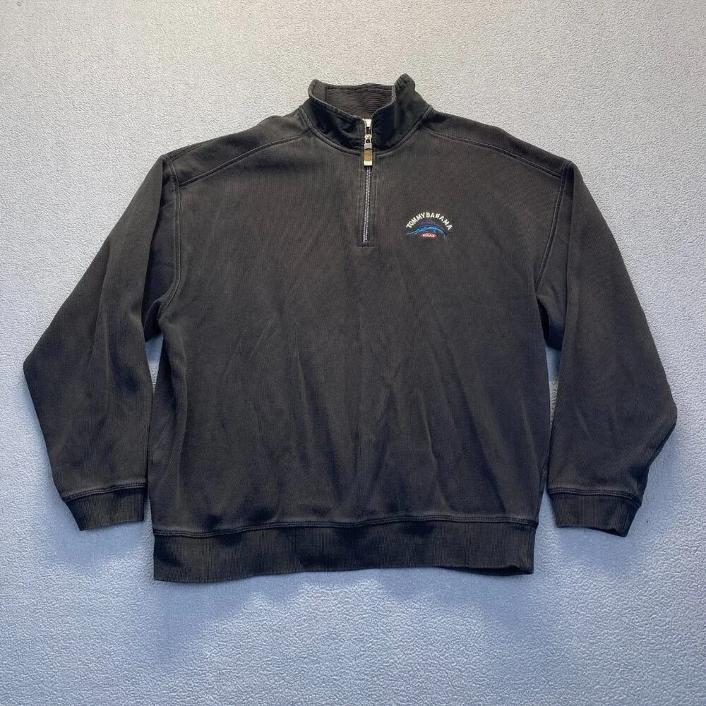 Tommy Bahama Men’s Sweater Black Cotton Long Sleeve Quarter Zip‎ Size XL